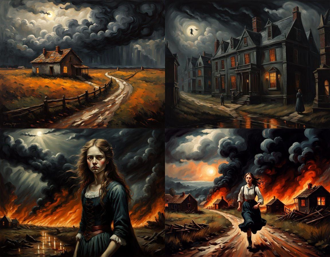 Young Woman Ignites Village Under Stormy Skies