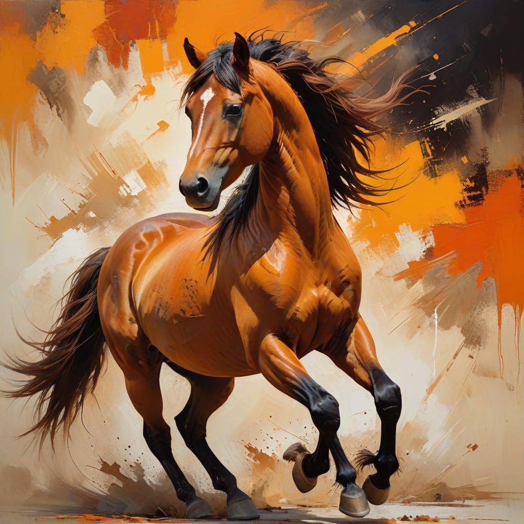 Vibrant Orange Portrait of a Wild Horse in Motion
