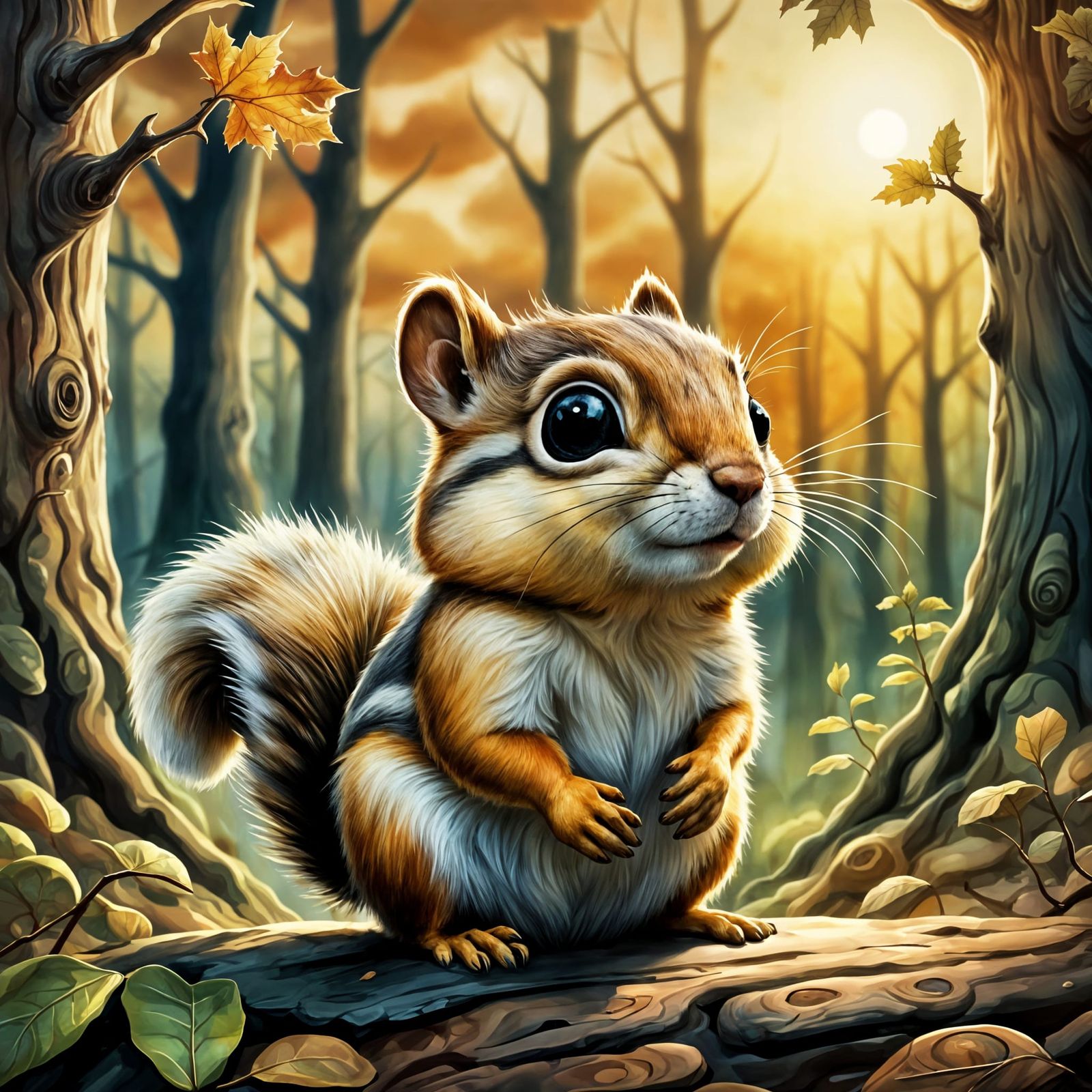 Surreal Chibi Chipmunk Embodies Forest Whimsy in Golden Suns...