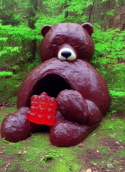 Giant Gummy Bear Hibernating in a Bear's Den