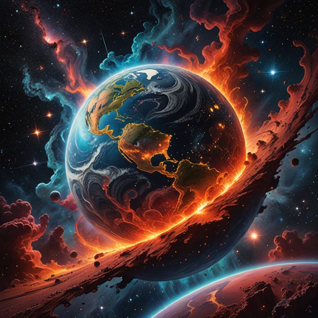 Cosmic Visions: Earth Suspended in Celestial Expanse