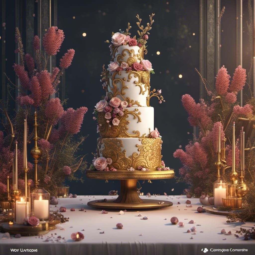 Elaborate Woodland Wedding Cake with Gold Details