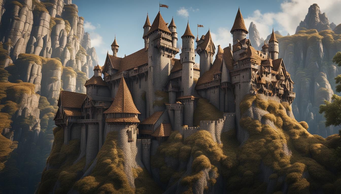 Fantastical Wooden Medieval Castle Concept Art