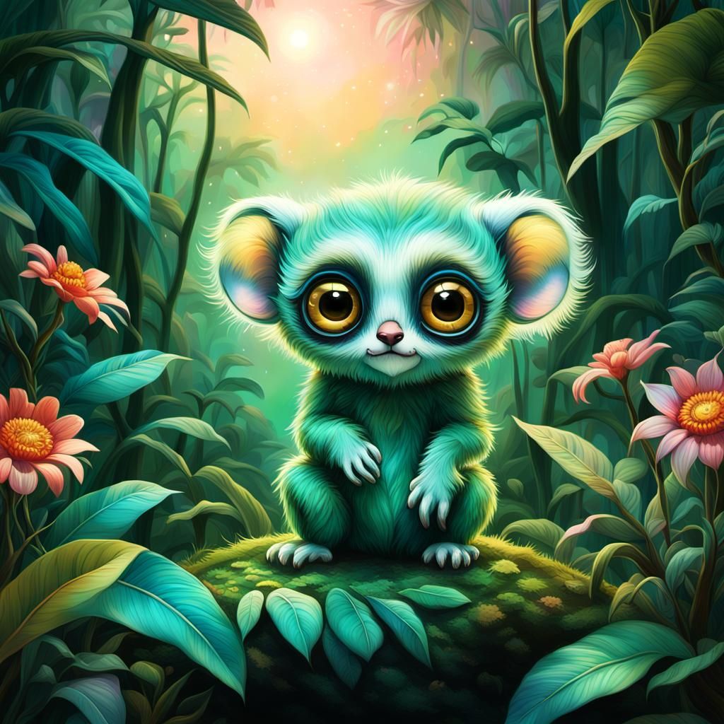 Chibi Loris in Jungle, Surrealist Dreamscape