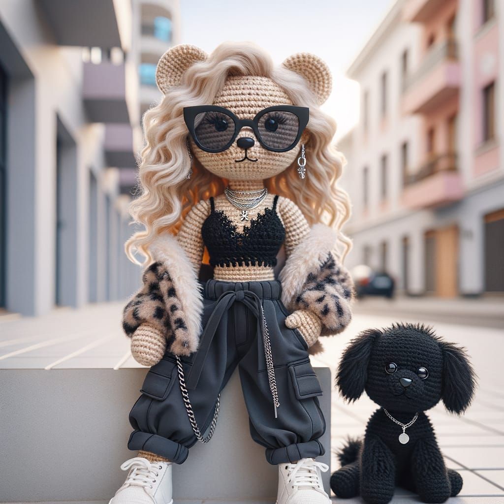 Urban Chic Teddy Bear and Her Faithful Dog