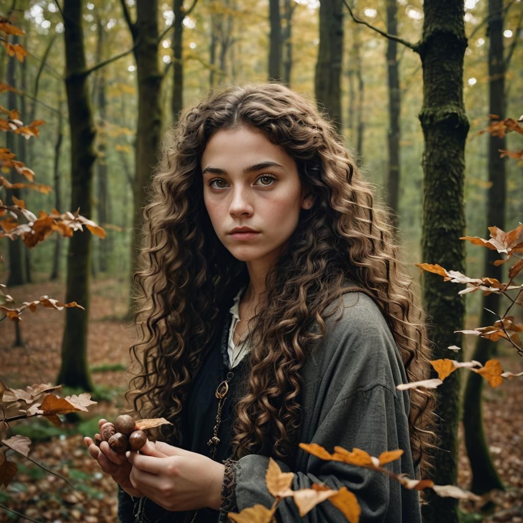 Mystical Forest Witch Portrait in Earthy Tones