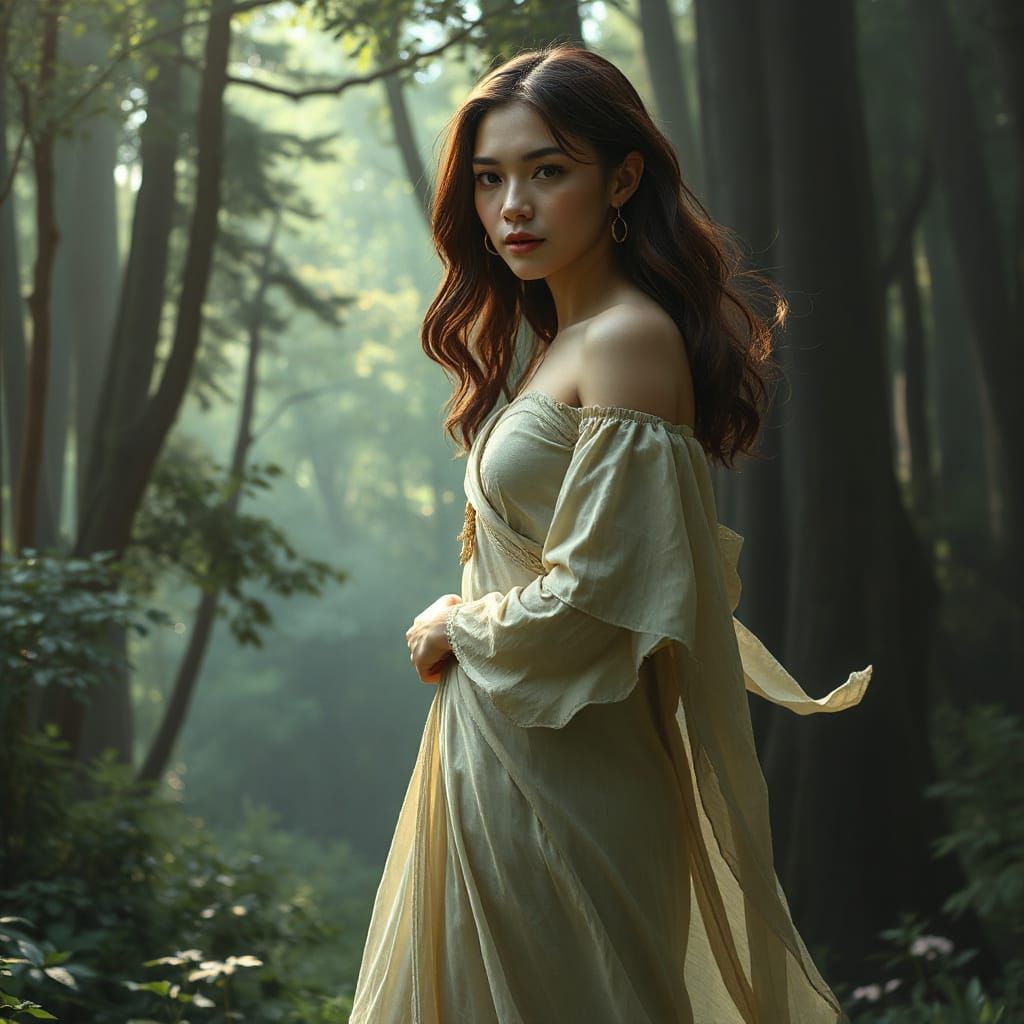 Woman Merges with Forest: Diamond Painting Digital Art