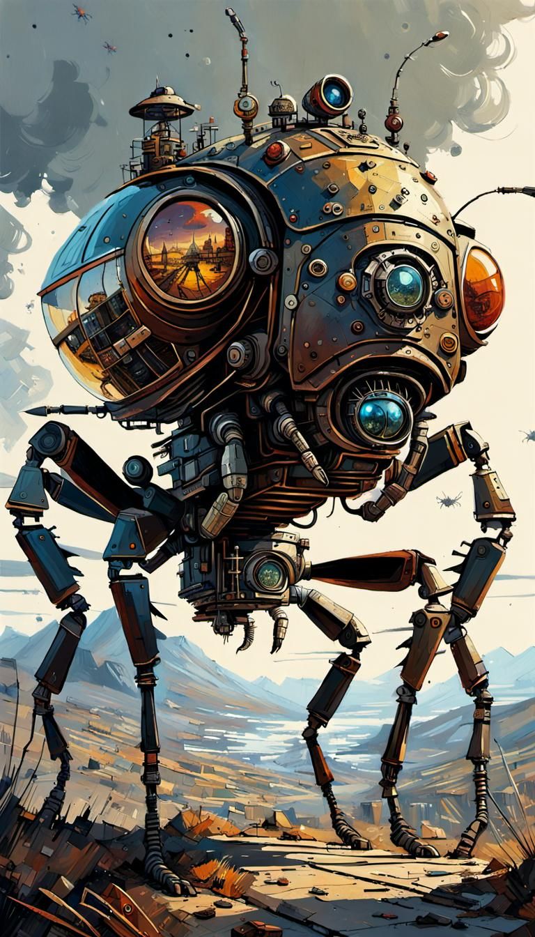 Steampunk Alien Insect in Pen and Ink Style