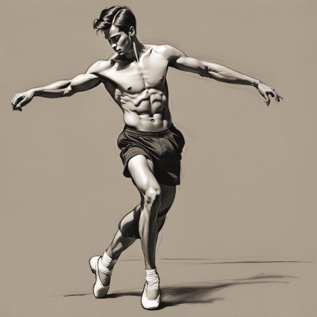 Minimalist Charcoal Sketch of Ballet Dancer in Studio