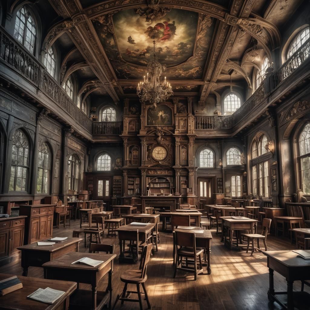 Hyperrealistic Enchanted School in Cinematic Style