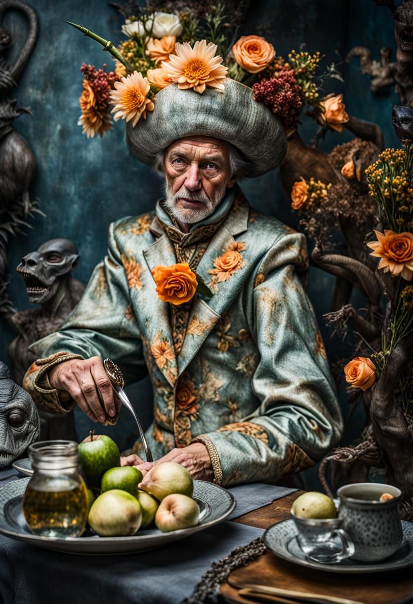 Surreal Alien Celebration in Dreamy Restaurant