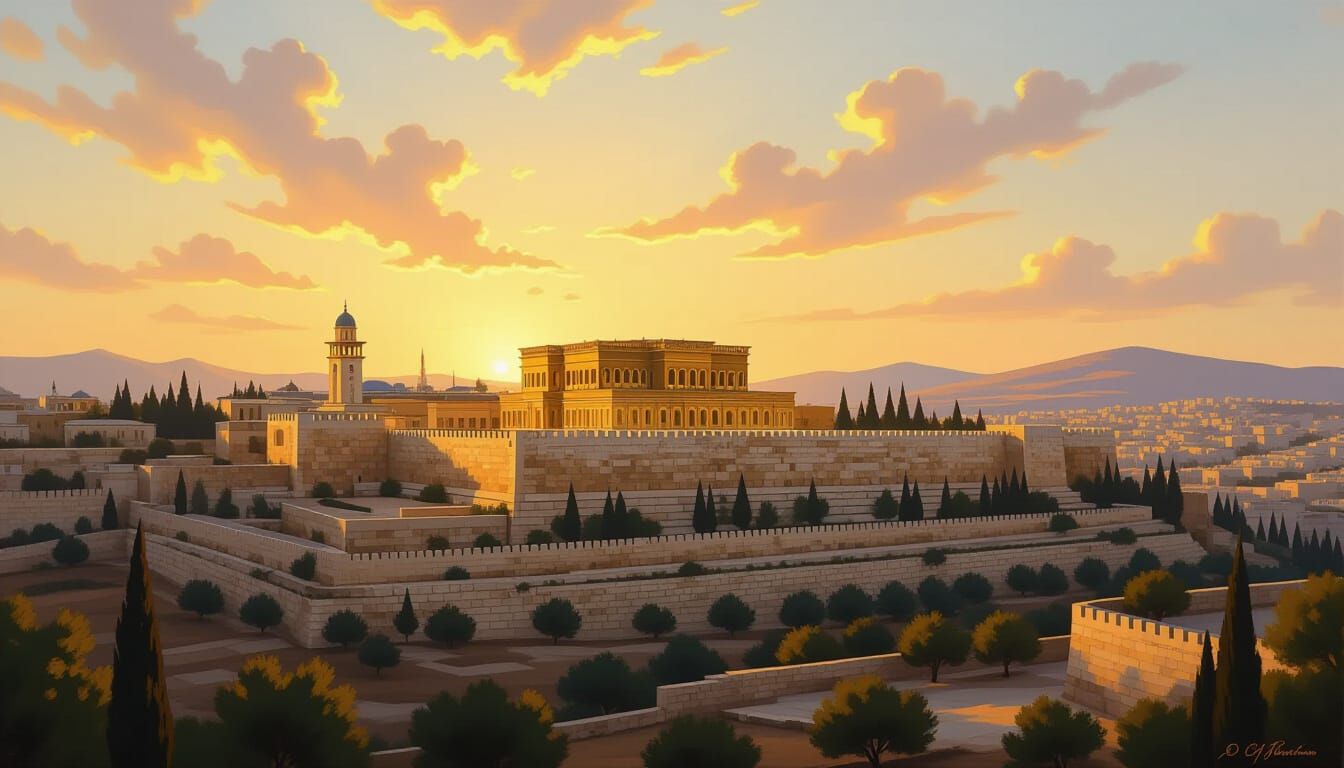 Golden Hour Oil Painting of Jerusalem Temple