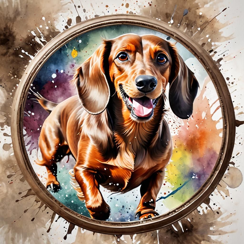 Whimsical Dachshund Watercolor Splash Art