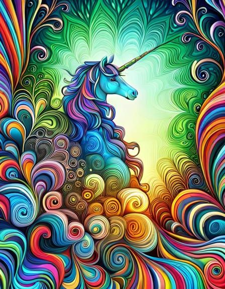 Psychedelic Unicorn in Fantasy Forest