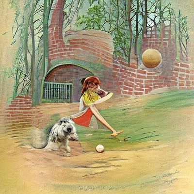 Girl and Dog Play Ball