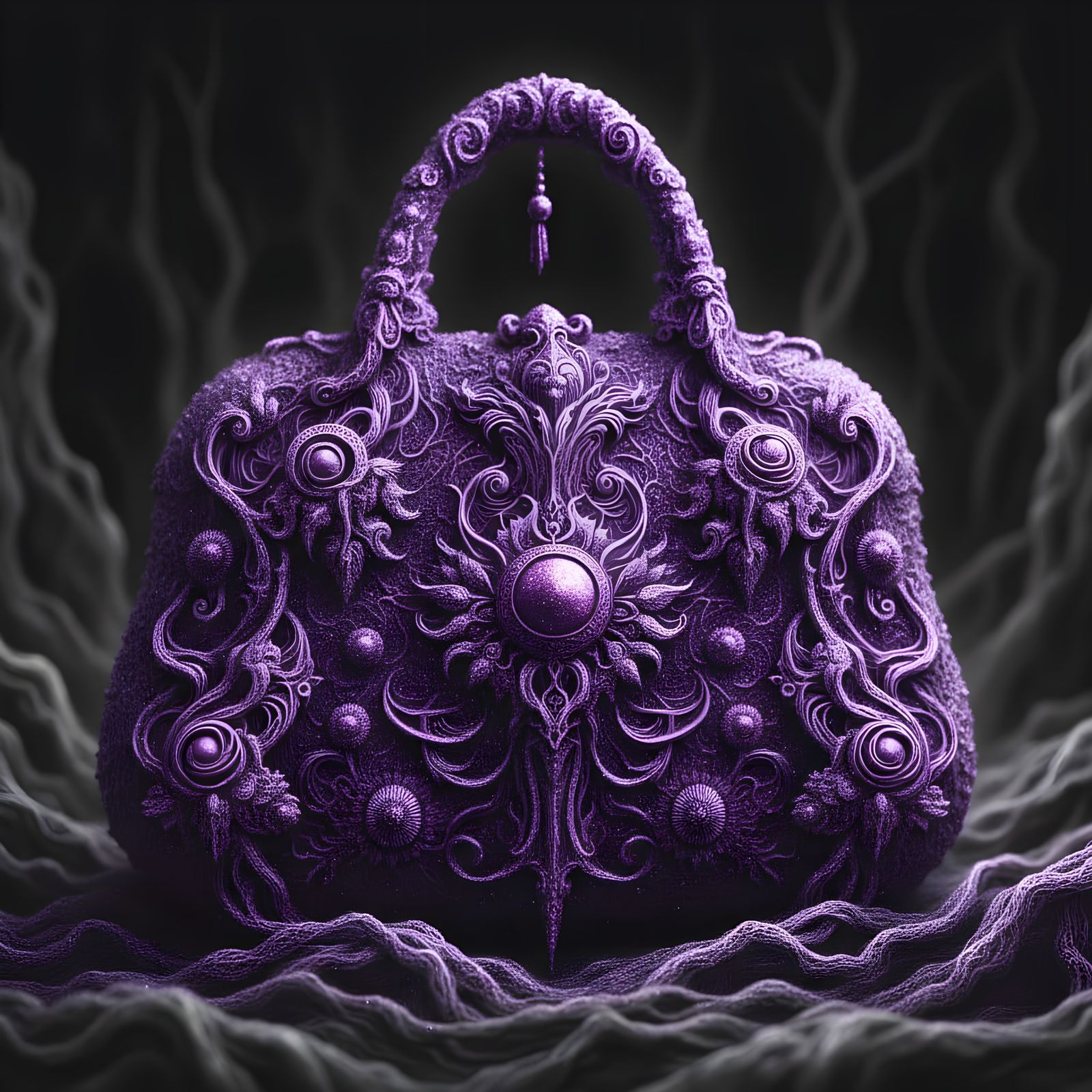 Intricate Grayscale Filigree Purse Design