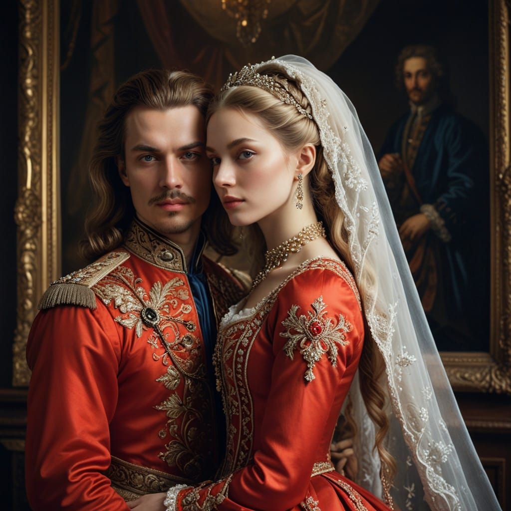 Regal Russian Royalty in Opulent 17th-Century Attire