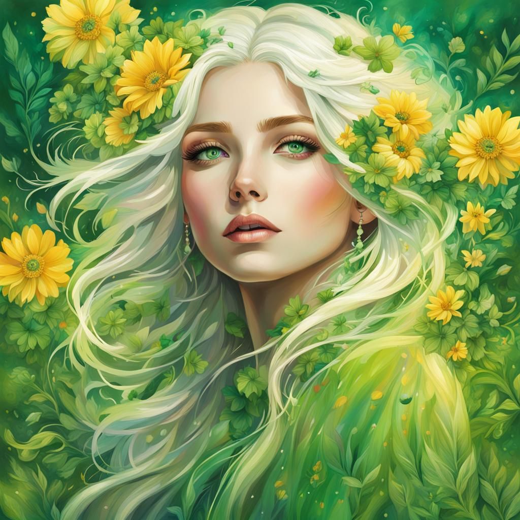 Stunning Woman with Flowers in Pastel Colors