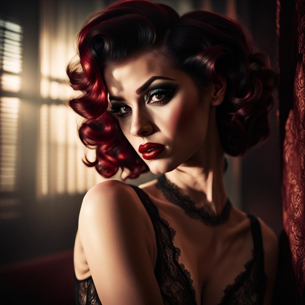 Sultry Pin-Up Girl in Moody, Cinematic Lighting