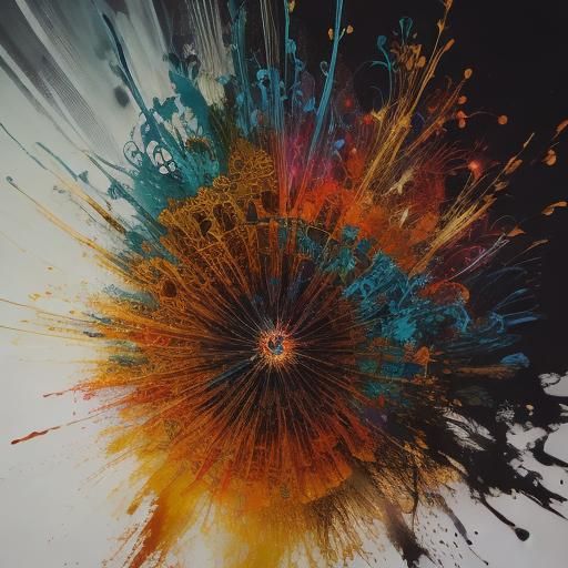 Fractal Calligraphy Fireworks in Surrealist Oil Painting