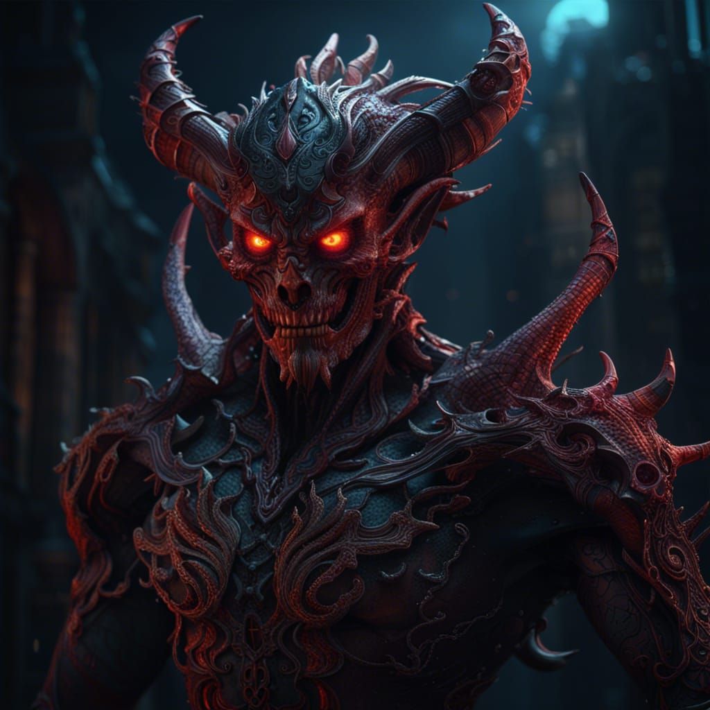Biomechanical Demon Portrait in Detailed Matte Painting