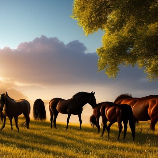 Majestic Black Stallion Galloping at Sunset: Photorealistic ...