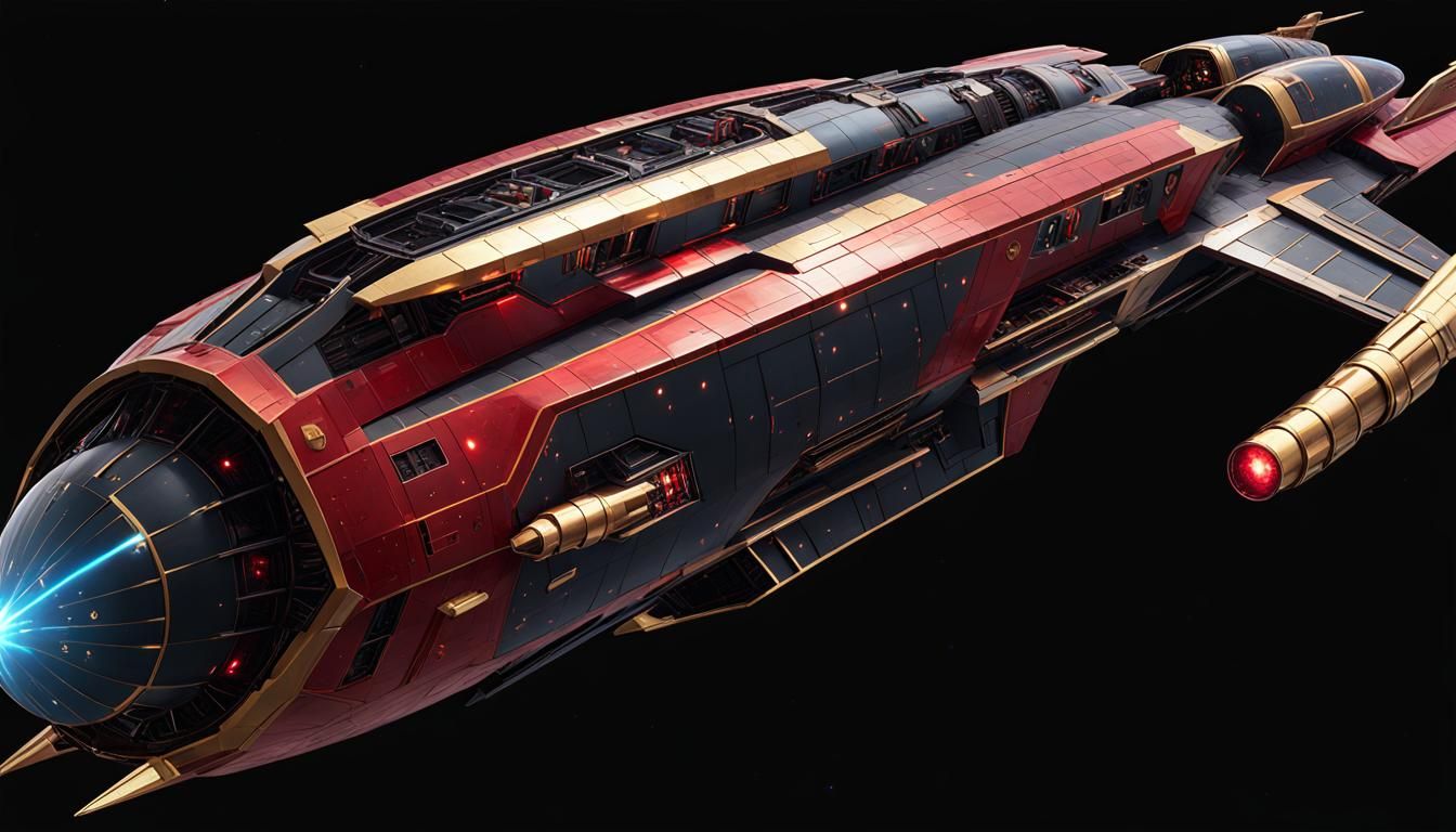 Epic Spaceship Battle in Nebula, Geometric Style