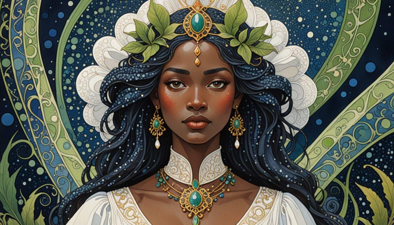 Voodoo Queen in Folk Art Nouveau Style