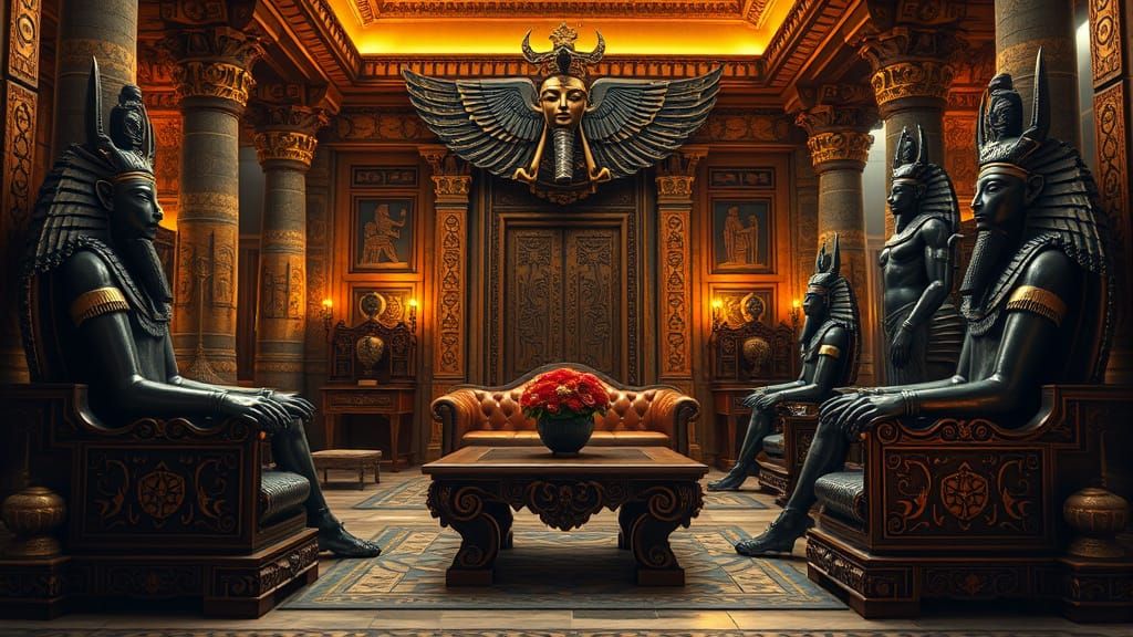 Ancient Egyptian Furniture in Luxurious Temple Setting