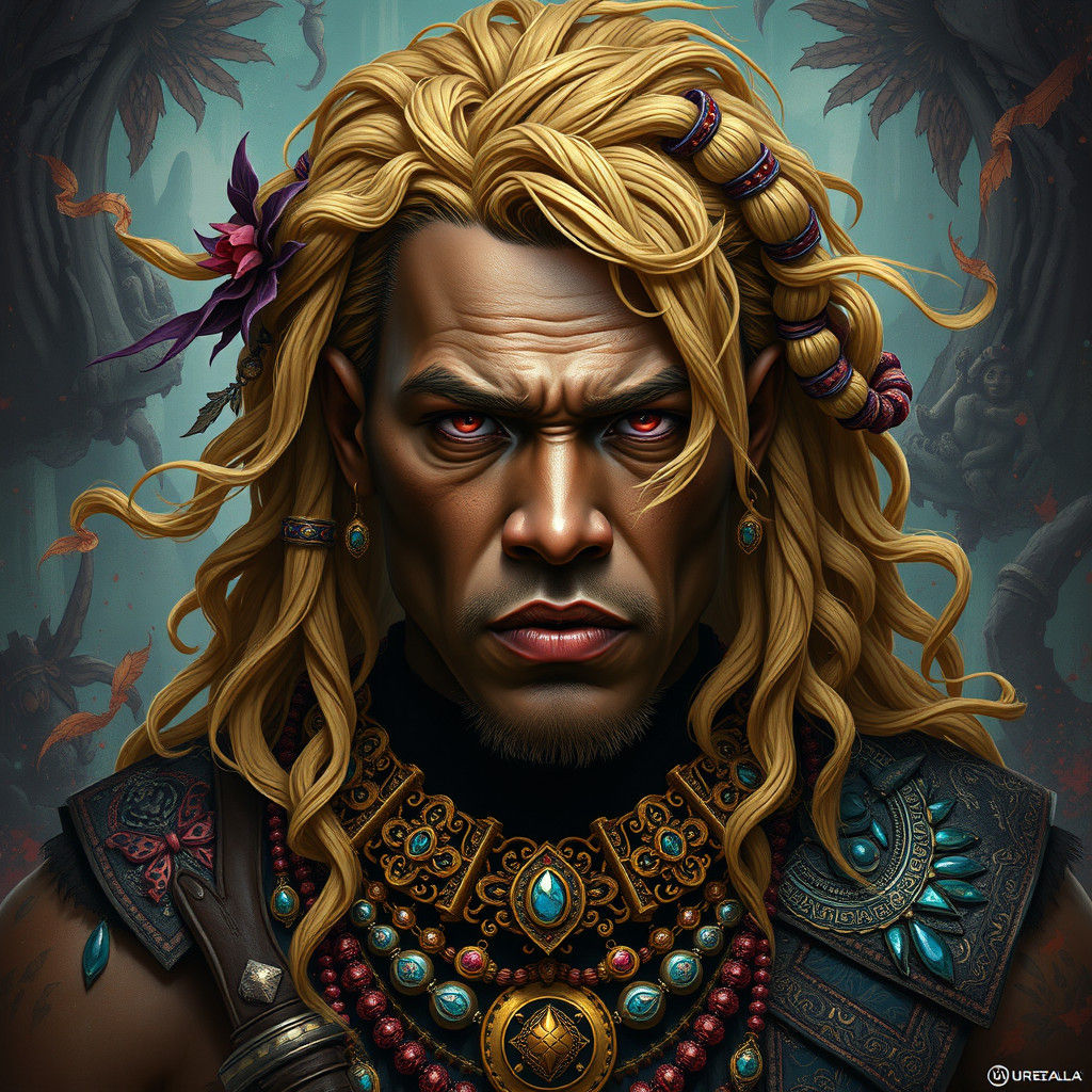 Brown-Skinned Figure with Jewelry in Hair