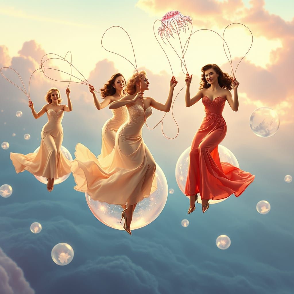 Surreal Jellyfish Lassos: 1950s Pin-Up Dream