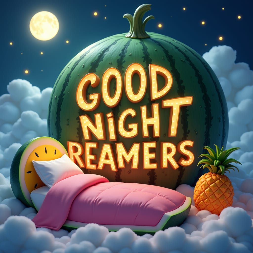 Watermelon Message in Dreamlike Moonlit Setting