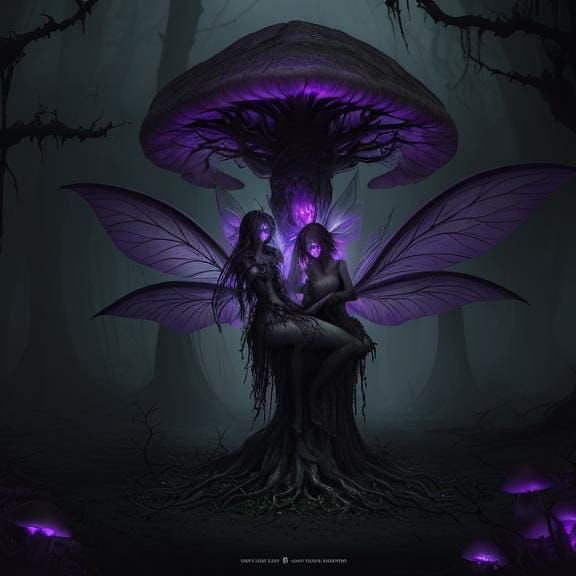 Eerie Fairies in Twisted Forest, Dark Fantasy Art