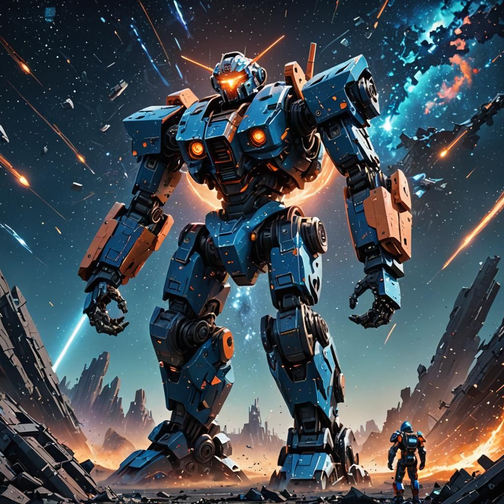 Epic Mecha Robot Battle in Galactic Space