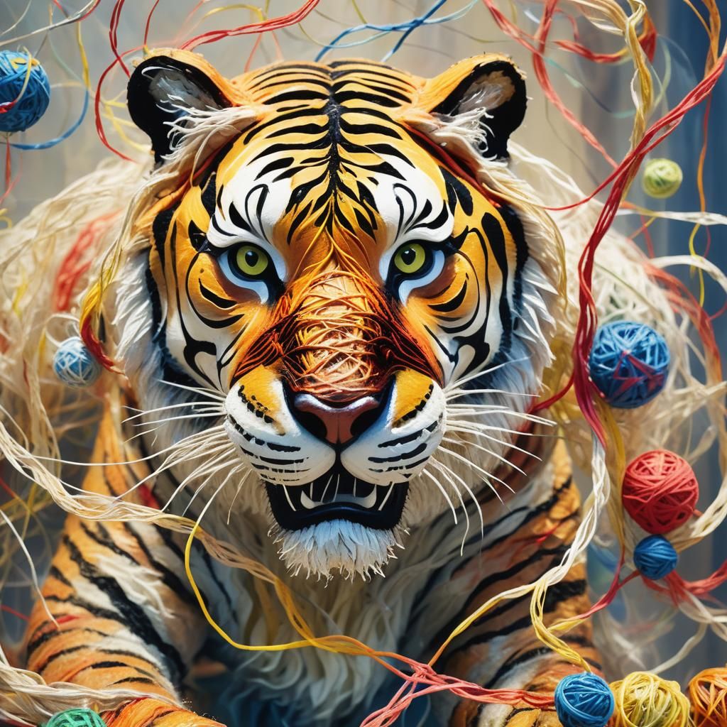 String Tiger in Surrealist Dreamscape
