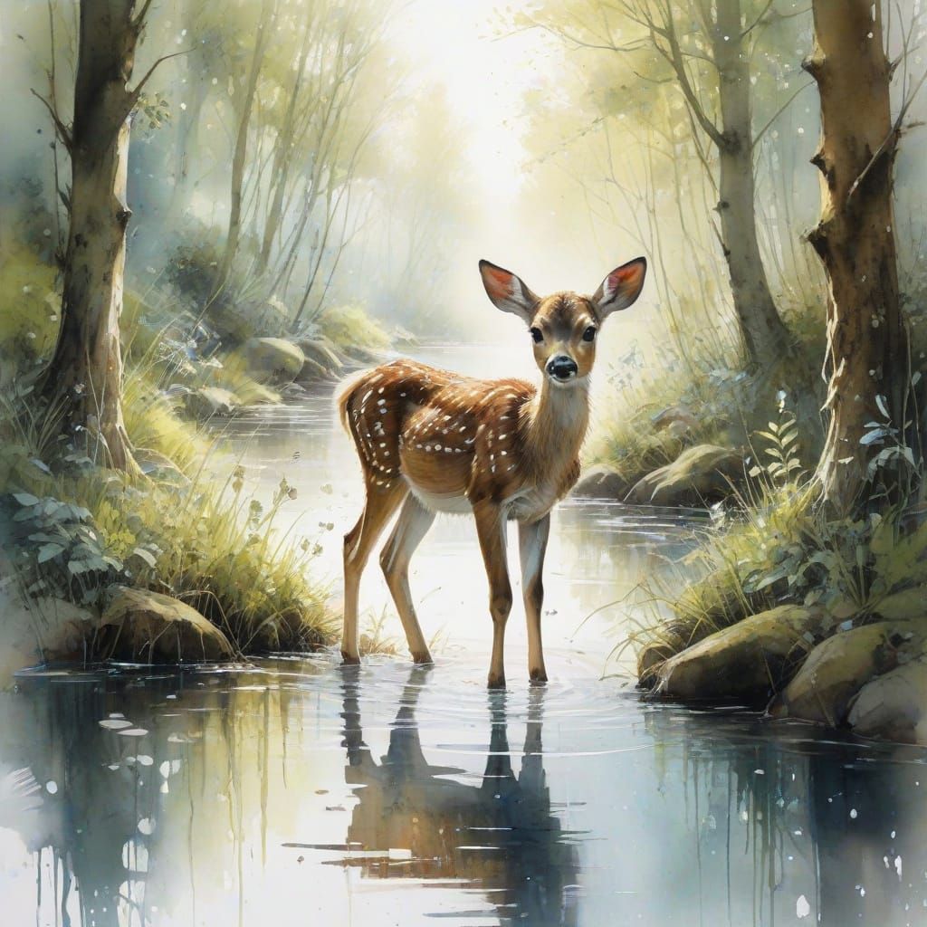 Surreal Forest Glade in Watercolour Style