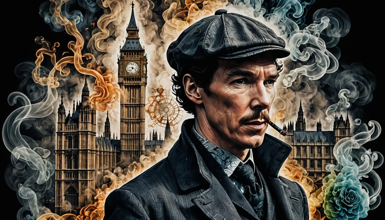Sherlock Holmes Steampunk Portrait with London Double Exposu...