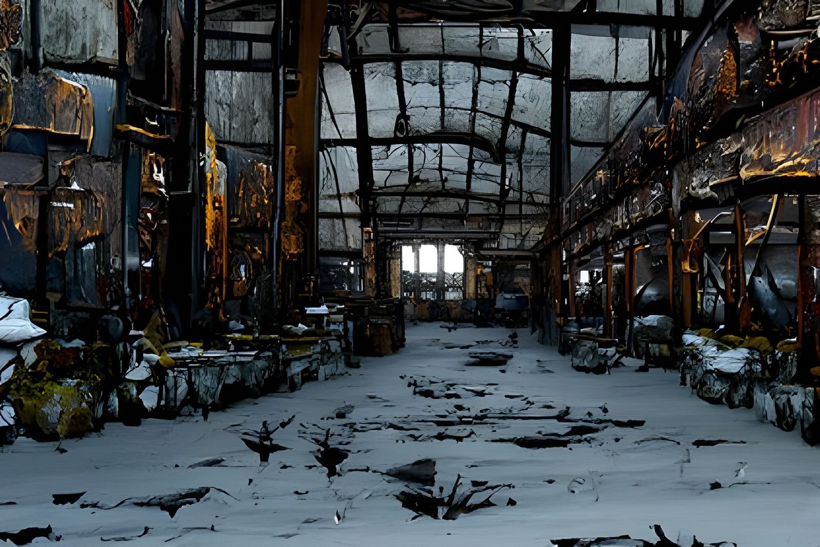 Creepy Owl Demons in Derelict Factory: Gothic Art