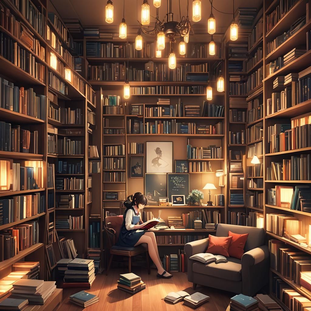 Inviting Library Nook in 3D Anime Style