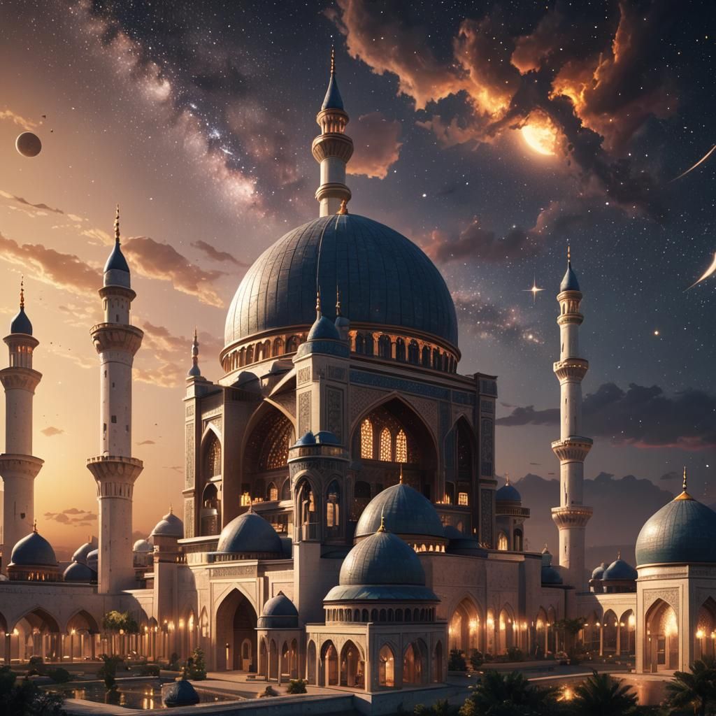 Islamic Mosque at Sunset in Cosmos: 3D Game Art