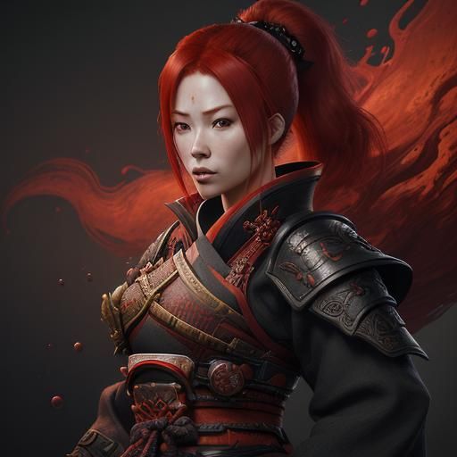 Red-Haired Samurai in Detailed Matte Painting