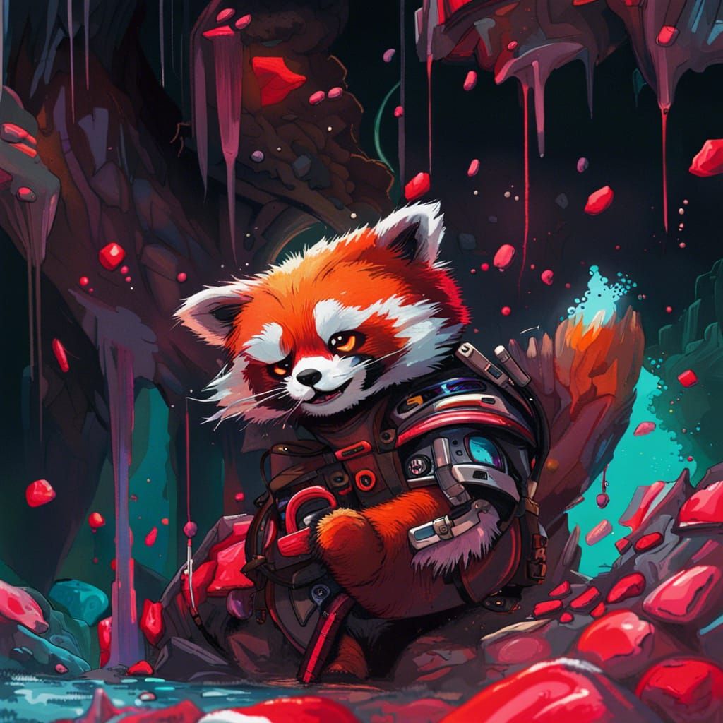 Red Panda in Underwater Cave: Graffiti Art