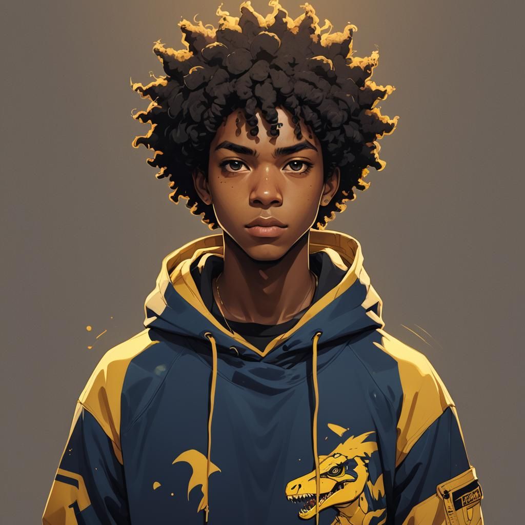 Anime Portrait: Boy in T-Rex Hoodie, Studio Trigger Style