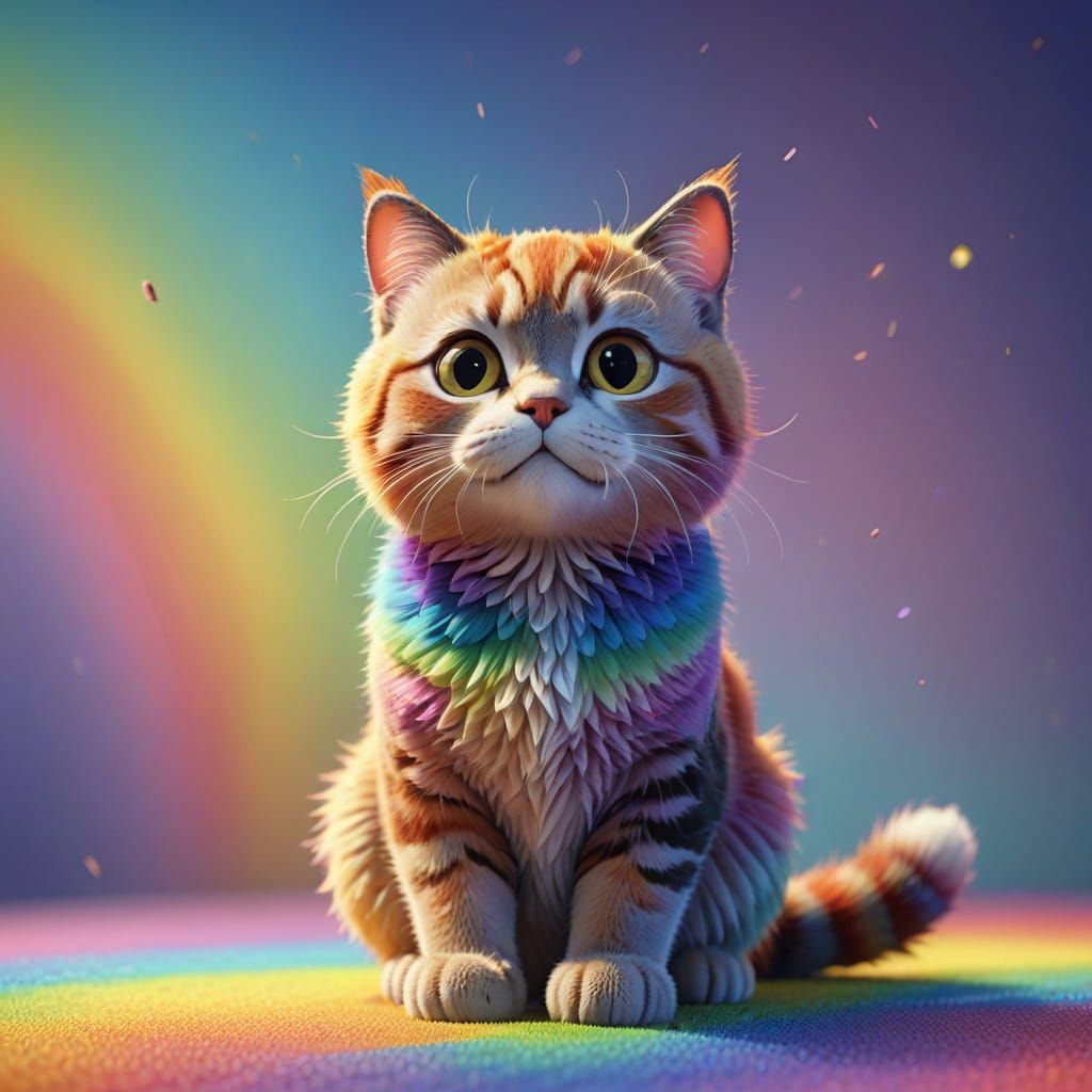 Cute Cat on Rainbow: Pixar-Style 3D Digital Art