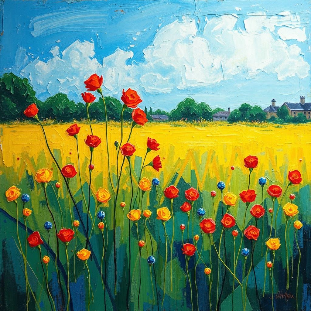 Vibrant Neo-Impressionist Landscape with Thick Textured Pain...