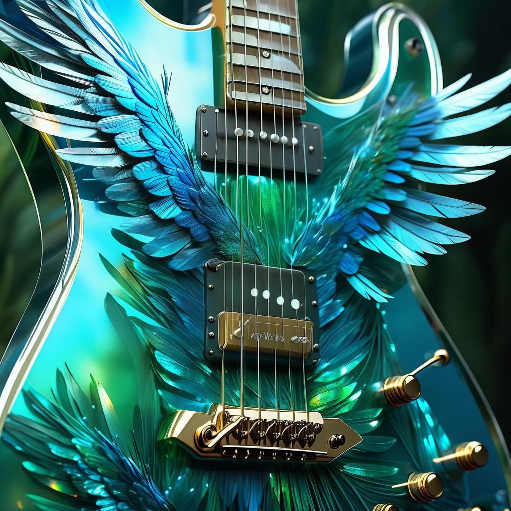Kingfisher Guitar with Myrtle in Biomechanical Art