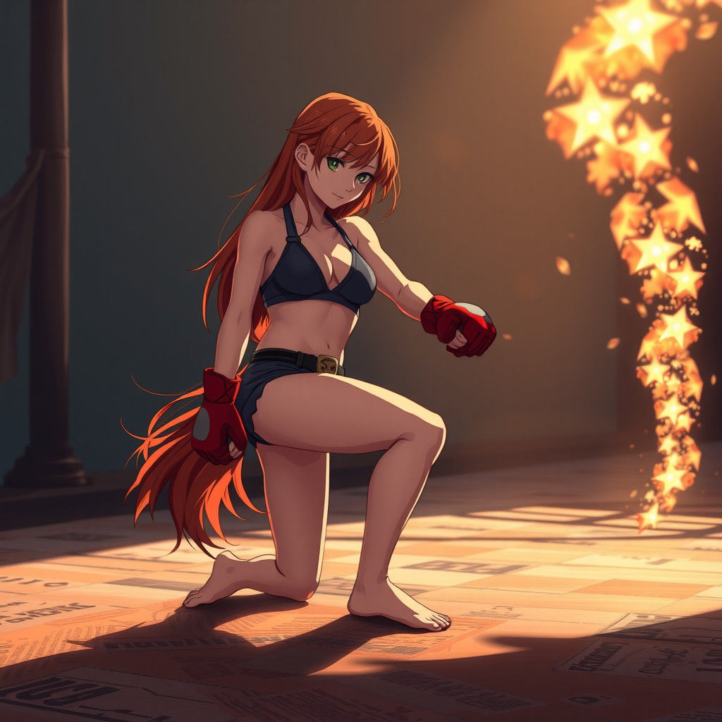 Redhead MMA Girl in Anime Key Visual Style