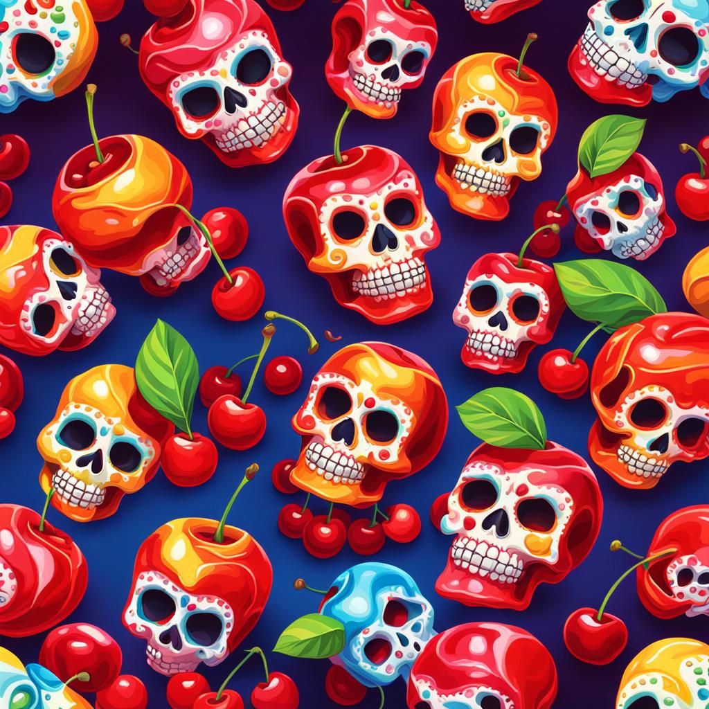 Impressionist Cherry Sugar Skulls: Day of the Dead Candy Art