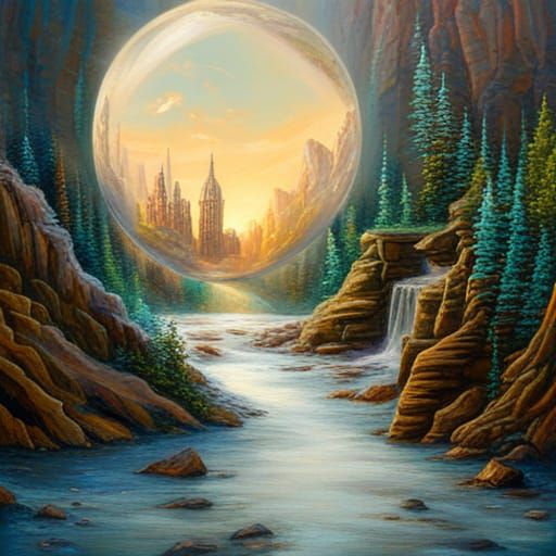 Angel, Unicorn, and Crystal City in Snow Globe