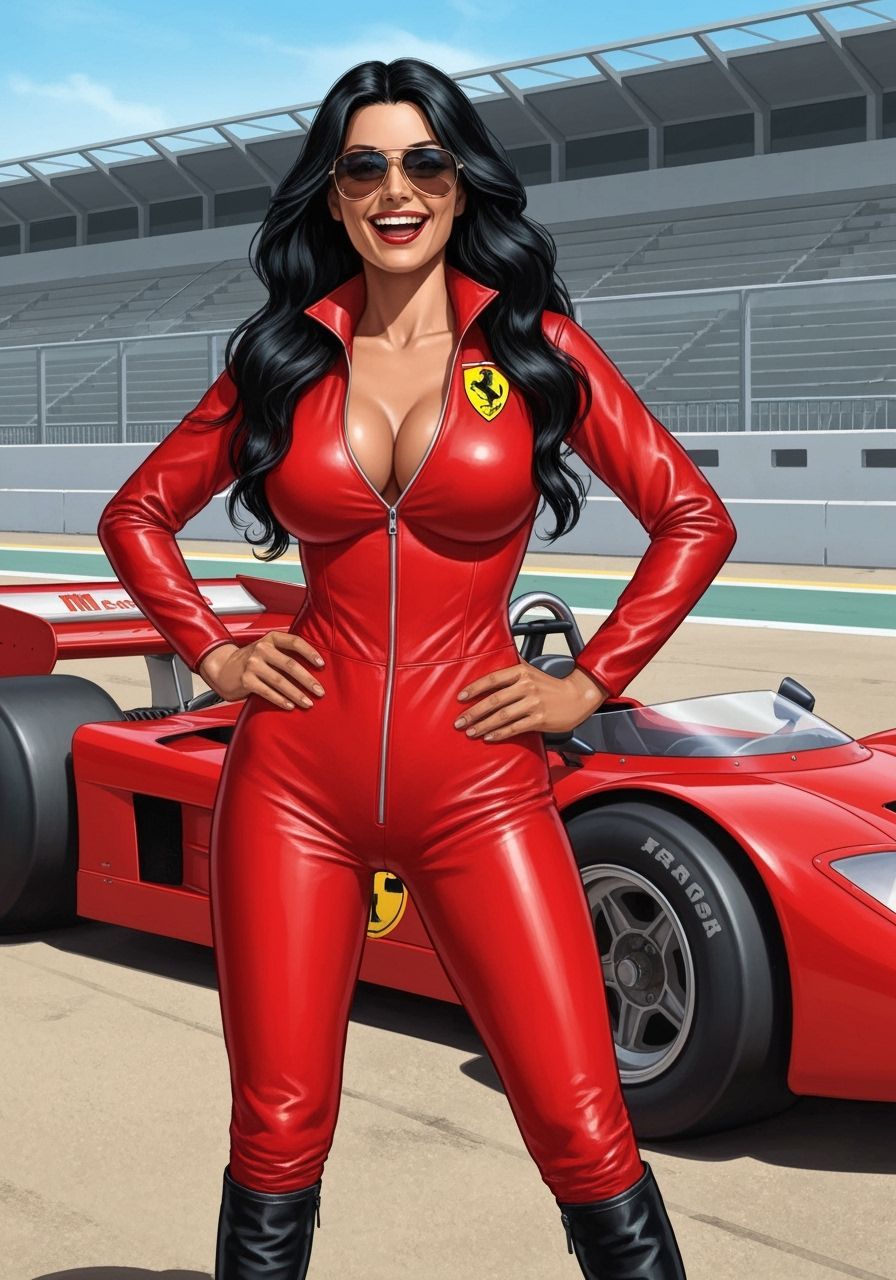 Italian Model in Rosso Corsa Catsuit at Monza